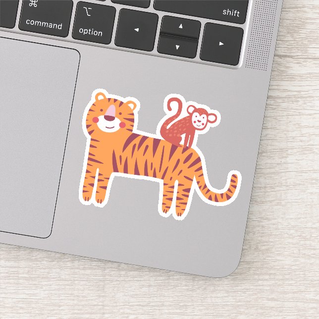 Pegatina Tigre lindo con mono en la laptop trasera (Detalle)