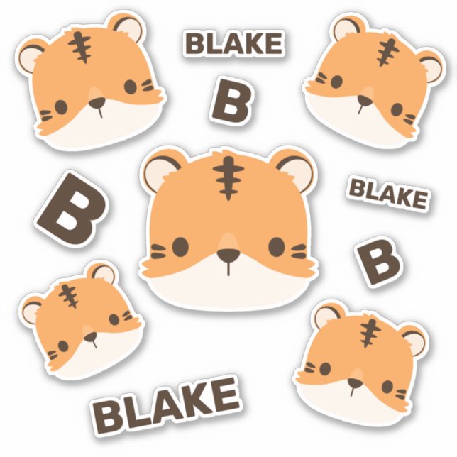 Pegatina Tigre lindo con nombre personalizado (Anverso)