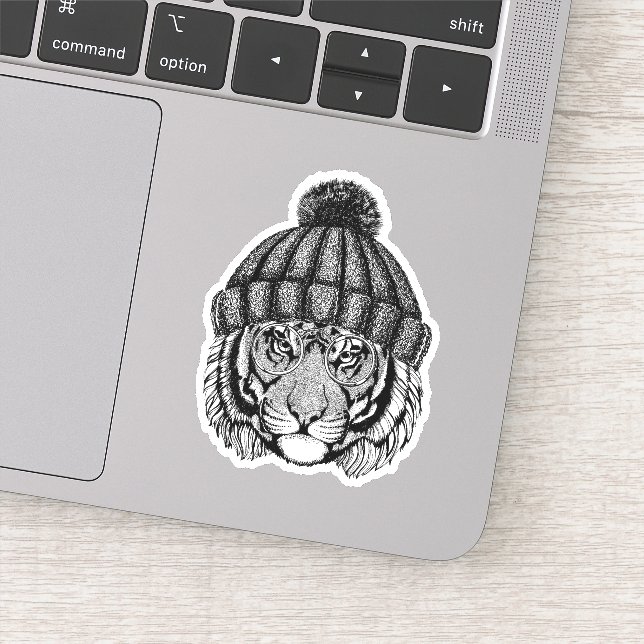 Pegatina Tigre listo para la moda del invierno (Detalle)