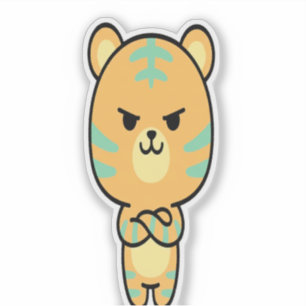 Pegatina Tigre Naranja Gruñón Cute Kawaii Sticker de Dibujo