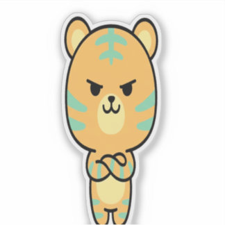 Pegatina Tigre Naranja Gruñón Cute Kawaii Sticker de Dibujo