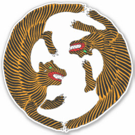Pegatina Tigres de arte folklórico de la antigua Japón