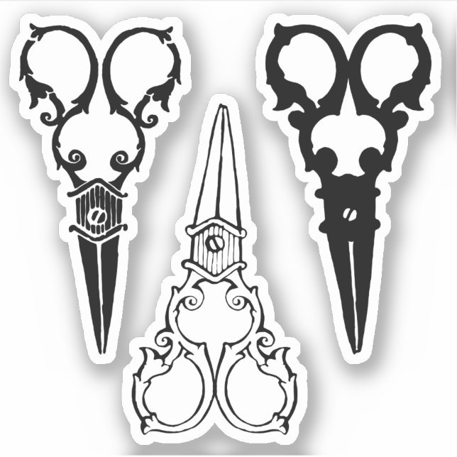 Pegatina Tijeras ornamentadas antiguas de fantasía tres par (Anverso)