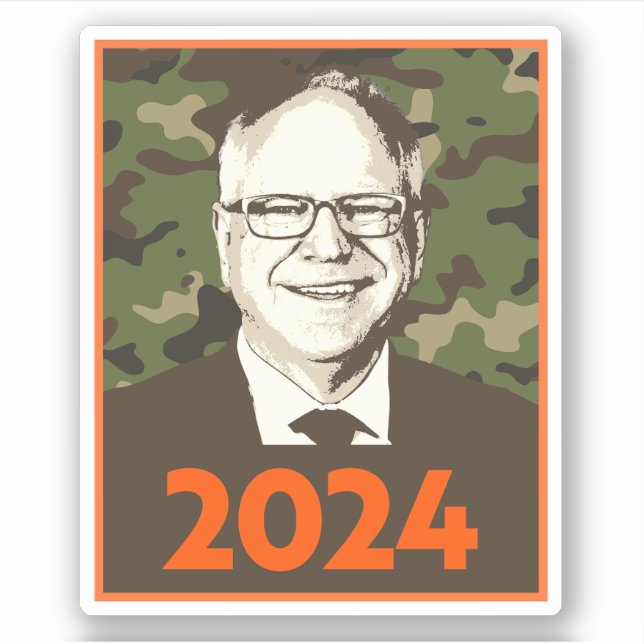 Pegatina Tim Walz 2024 Esperanza en camuflaje (Anverso)
