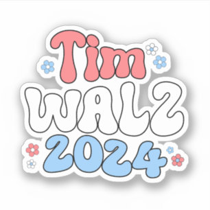 Pegatina Tim Walz Retro Estilo Hippie