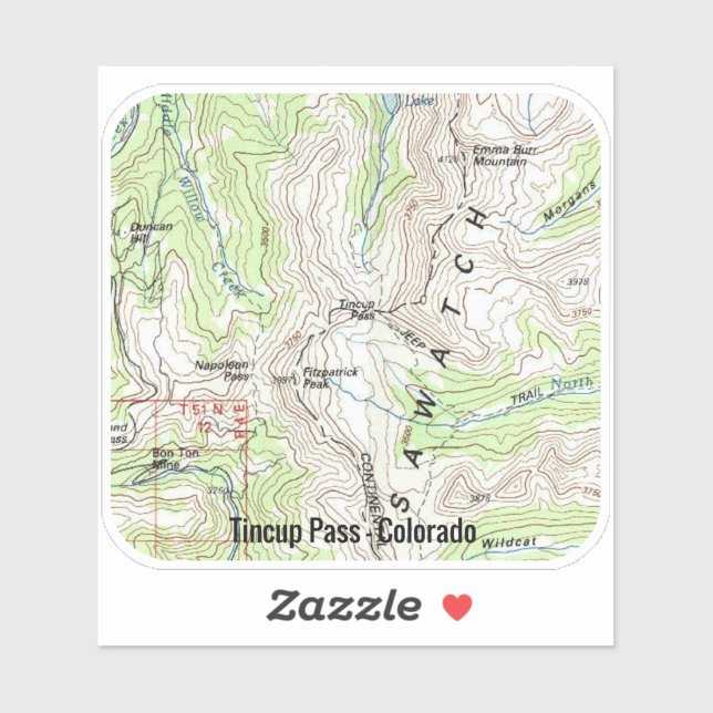 Pegatina Tincup Pass Colorado Topo (Hoja)