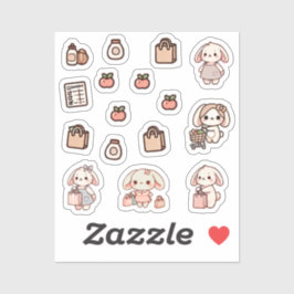 Pegatina Tiny latte bunny shopping day Sticker