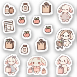 Pegatina Tiny latte bunny shopping day Sticker