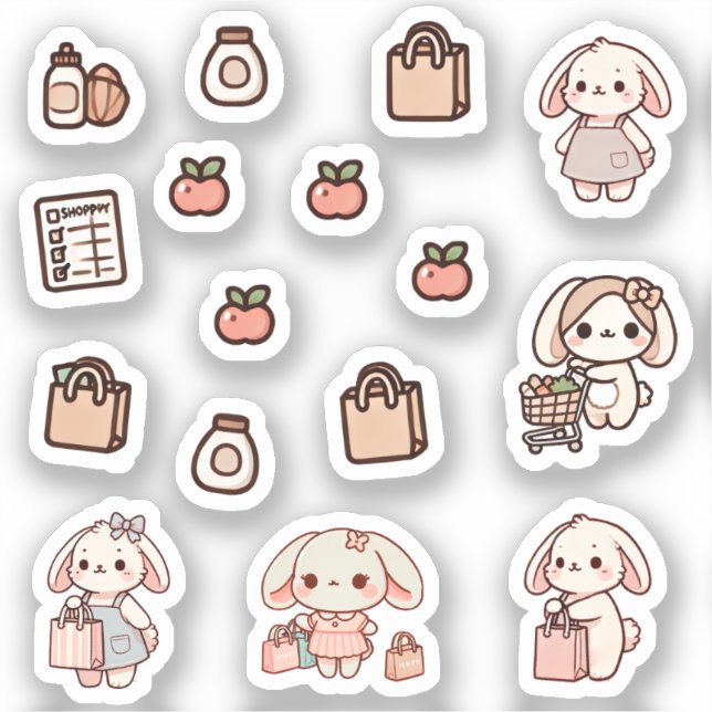 Pegatina Tiny latte bunny shopping day Sticker (Anverso)