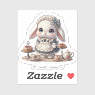 Pegatina Tiny Maid Bunny - Antique Cafe Style Kawaii Art