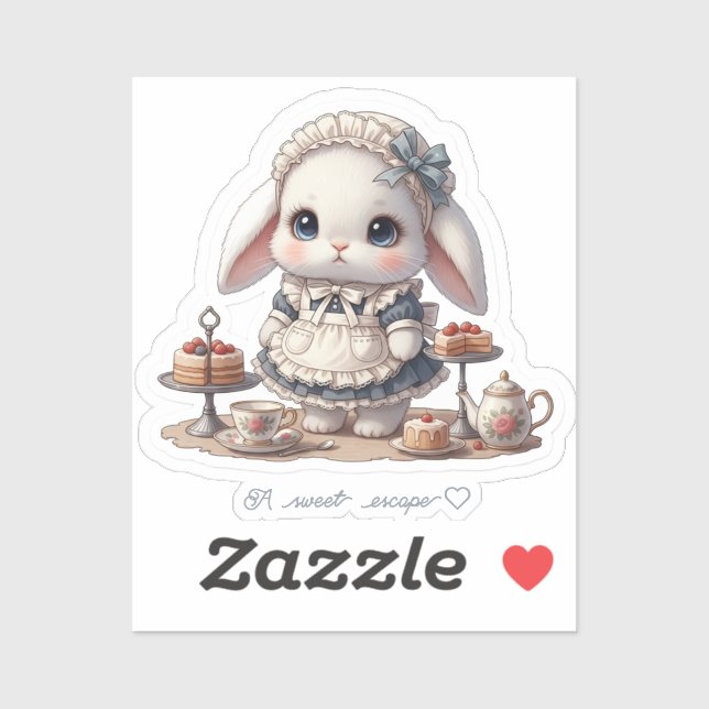 Pegatina Tiny Maid Bunny - Antique Cafe Style Kawaii Art (Hoja)