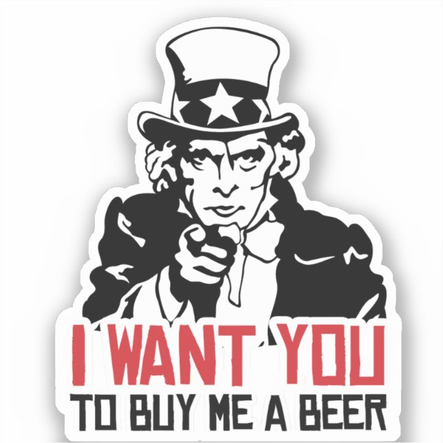 Pegatina Tío Sam - Quiero que me compres una cerveza (Anverso)