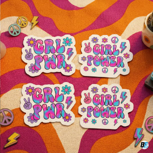 Pegatina Tipografía Rosa Azul Retro Groovy Girl Power