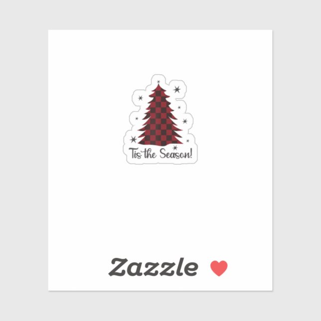 Pegatina Tis The Season Red Plaid Christmas Tree (Hoja)