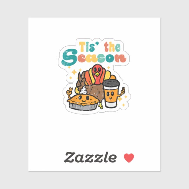 Pegatina Tis The Season Turkey Coffee Retro Thanksgiving Fa (Hoja)