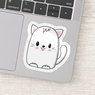 Pegatina Título: Sticker de Gato Kawaii Blanco Lindo - Mini