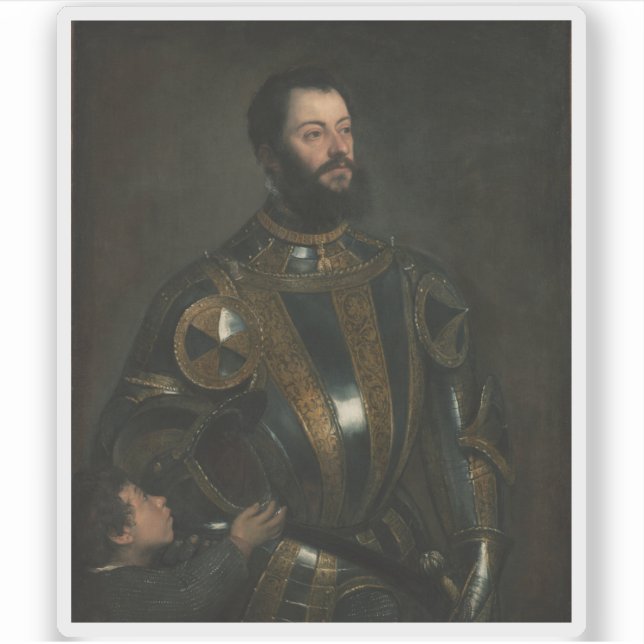 Pegatina Tiziano Vecellio - Retrato de Alfonso d'Avalos (Anverso)