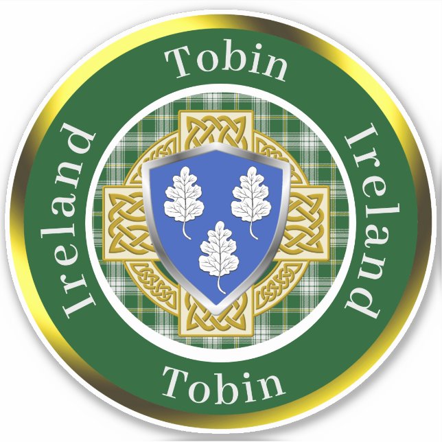 Pegatina Tobin Irish Shield/Celtic Cross Personalizado (Anverso)