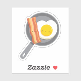Pegatina Tocineta Desayuno Mono Huevo Corazón en una Sartén