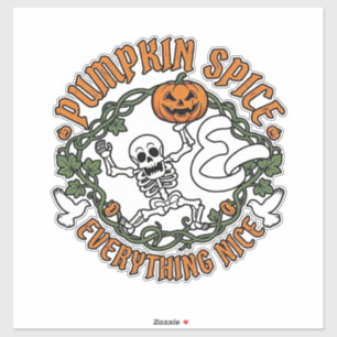 Pegatina Todo agradable con especias de calabaza Esqueleto 