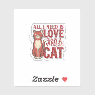 Pegatina Todo lo que necesito es amor y un gato Diseño vint