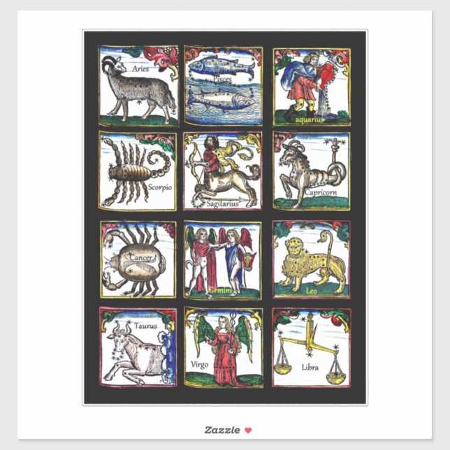 Pegatina todos los 12 Rótulos Zodiac Símbolo astrológico de (Hoja)