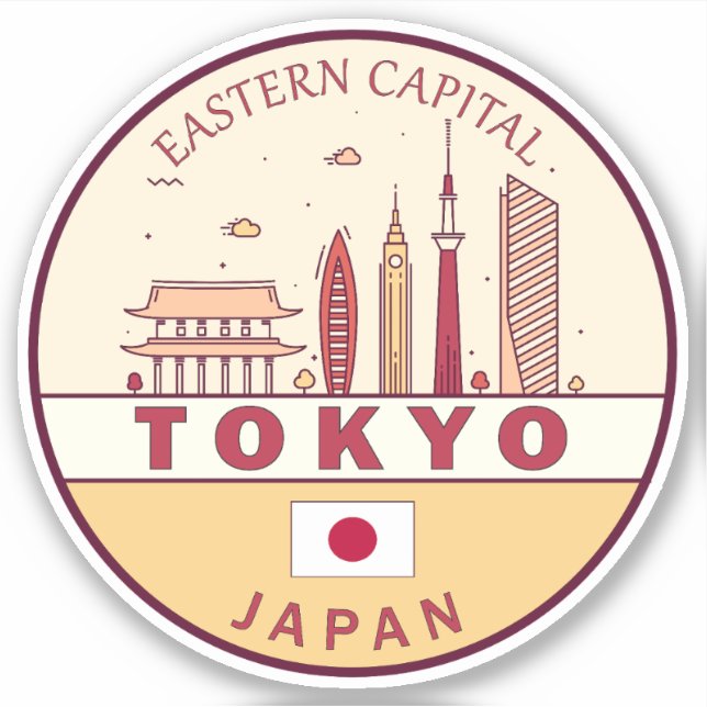 Pegatina Tokyo Japan City Skyline Emblem (Anverso)
