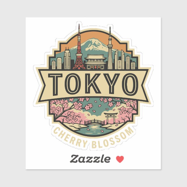 Pegatina Tokyo Japan Skyline Mount Fuji Travel Badge (Hoja)