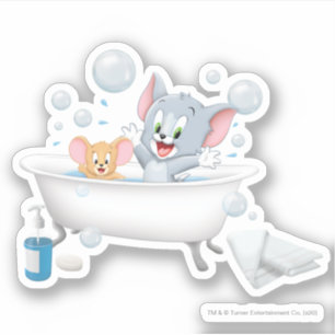 Pegatina Tom y Jerry infantiles tomando un baño
