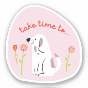 Pegatina "tómate tiempo" lindo perro ilustra retro rosa pál