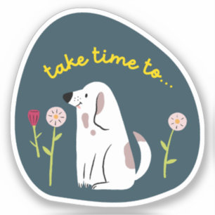 Pegatina "tómate tiempo" lindo perro ilustrado rosa amarill