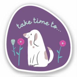 Pegatina "tómate tiempo" lindo perro ilustrado turquesa mor