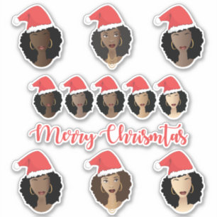 Pegatina Tonos de Melanin, mujeres negras, Feliz Navidad
