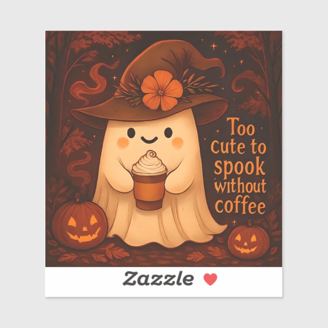 Pegatina Too Cute to Spook Without Coffee – Halloween Ghost (Hoja)