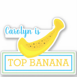Pegatina TOP BANANA, tu nombre, diversión, plátano amarillo