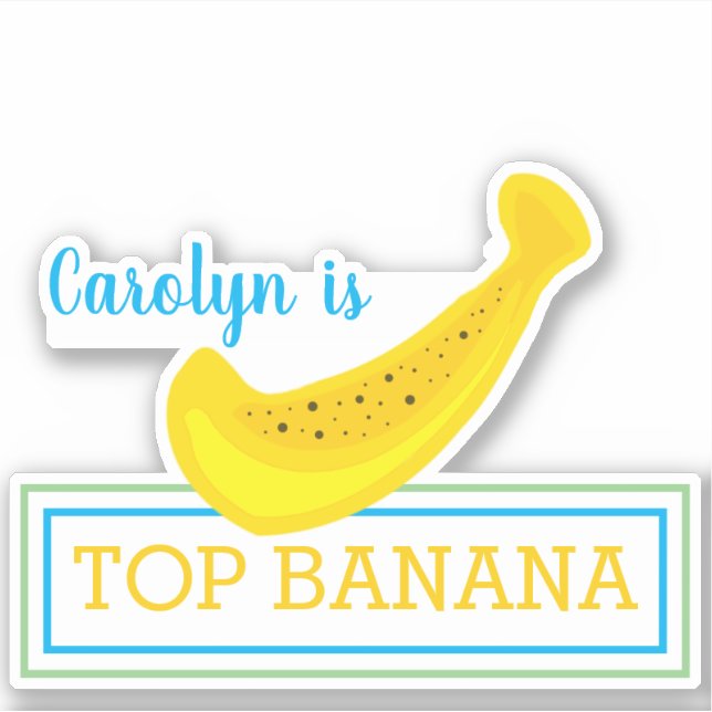 Pegatina TOP BANANA, tu nombre, diversión, plátano amarillo (Anverso)