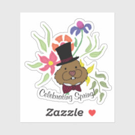 Pegatina Top Hat Bow Tie Spring Flowg Groundhog