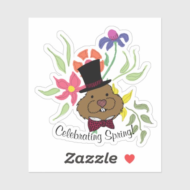 Pegatina Top Hat Bow Tie Spring Flowg Groundhog (Hoja)
