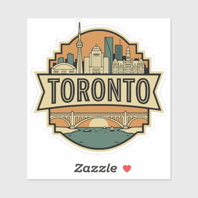 Pegatina Toronto Skyline Canada Vintage Travel Badge  (Hoja)