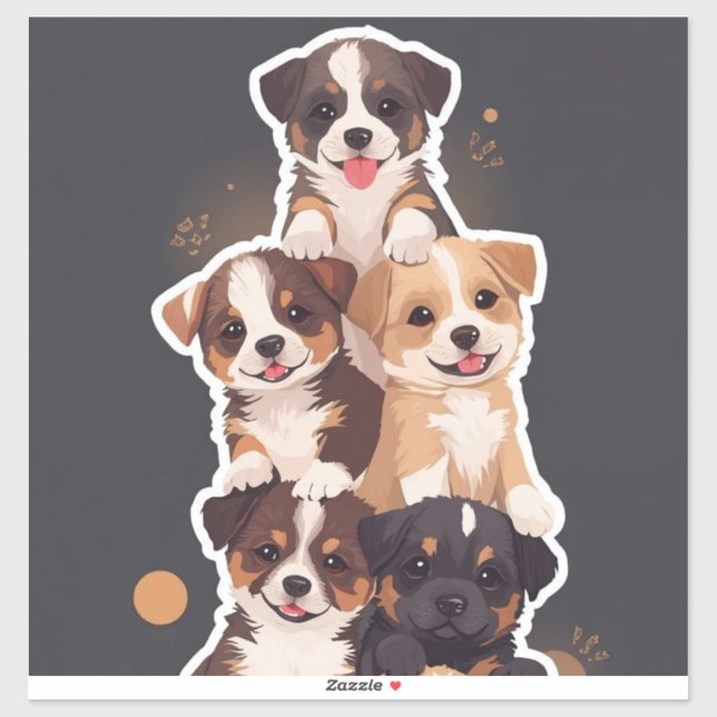 Pegatina Torre de Cachorros - Arte Mascota espantoso (Hoja)