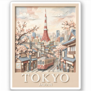 Pegatina Torre de Tokio Paisaje Urbano Japonés Sakura Viaje