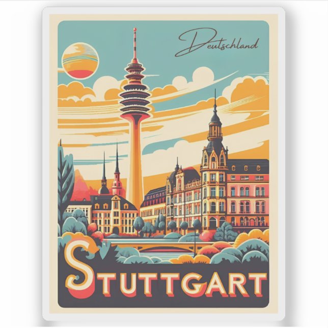 Pegatina Torre de TV de Stuttgart - Fernsehturm regalo alem (Anverso)