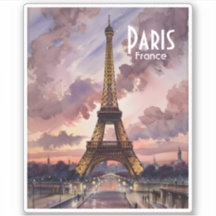 Torre Eiffel de París al Anochecer Acuarela Texto 
