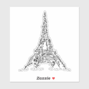 Pegatina Torre Eiffel de París floral blanca y negra