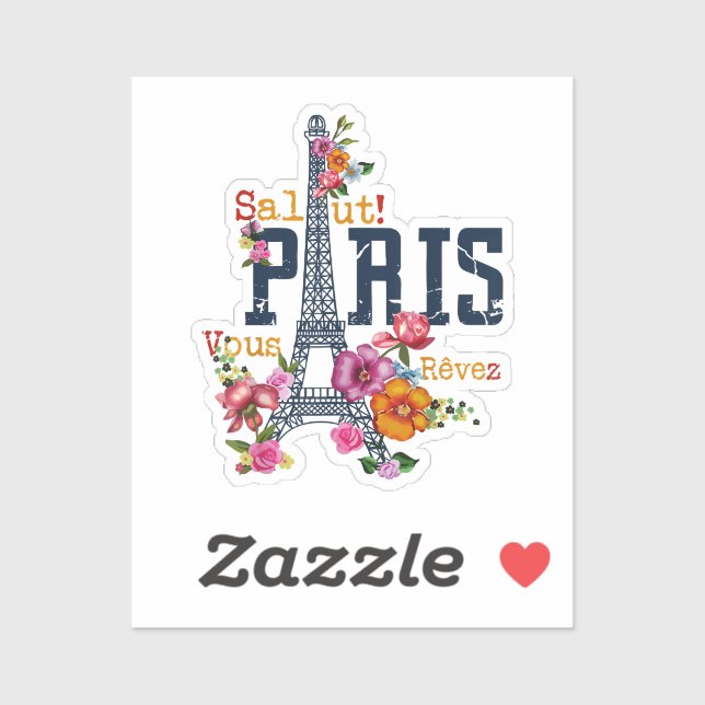 Pegatina Torre Eiffel Paris Shirt Salut Flowt Paris Fra (Hoja)