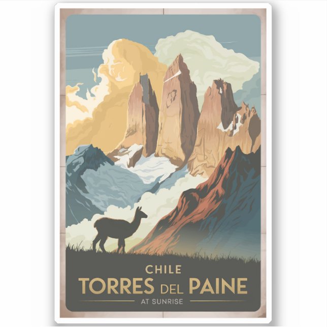 Pegatina Torres del Paine Chile Illustration Travel Art (Anverso)
