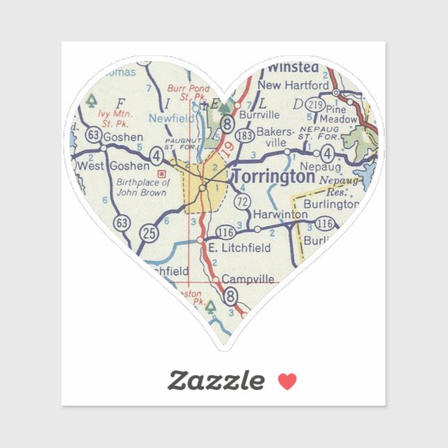 Pegatina Torrington CT Vintage Map (Hoja)