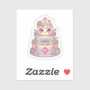 Pegatina Torta de boda Kawaii recién casados Pastel Flora