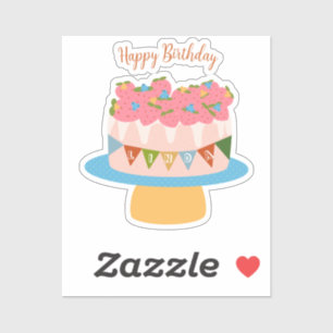 Pegatina Torta de cumpleaños de fresa personalizada