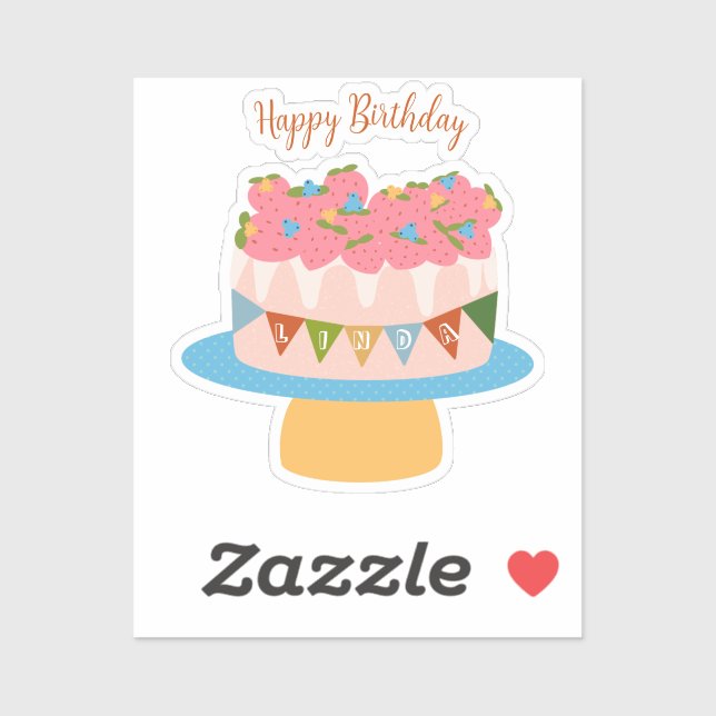 Pegatina Torta de cumpleaños de fresa personalizada (Hoja)